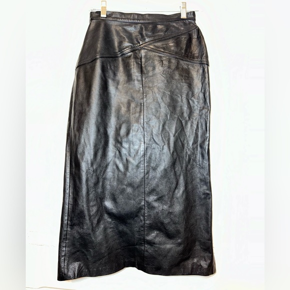 laurice Dresses & Skirts - Vintage Laurice Black Leather Midi Side Slit Lined Skirt